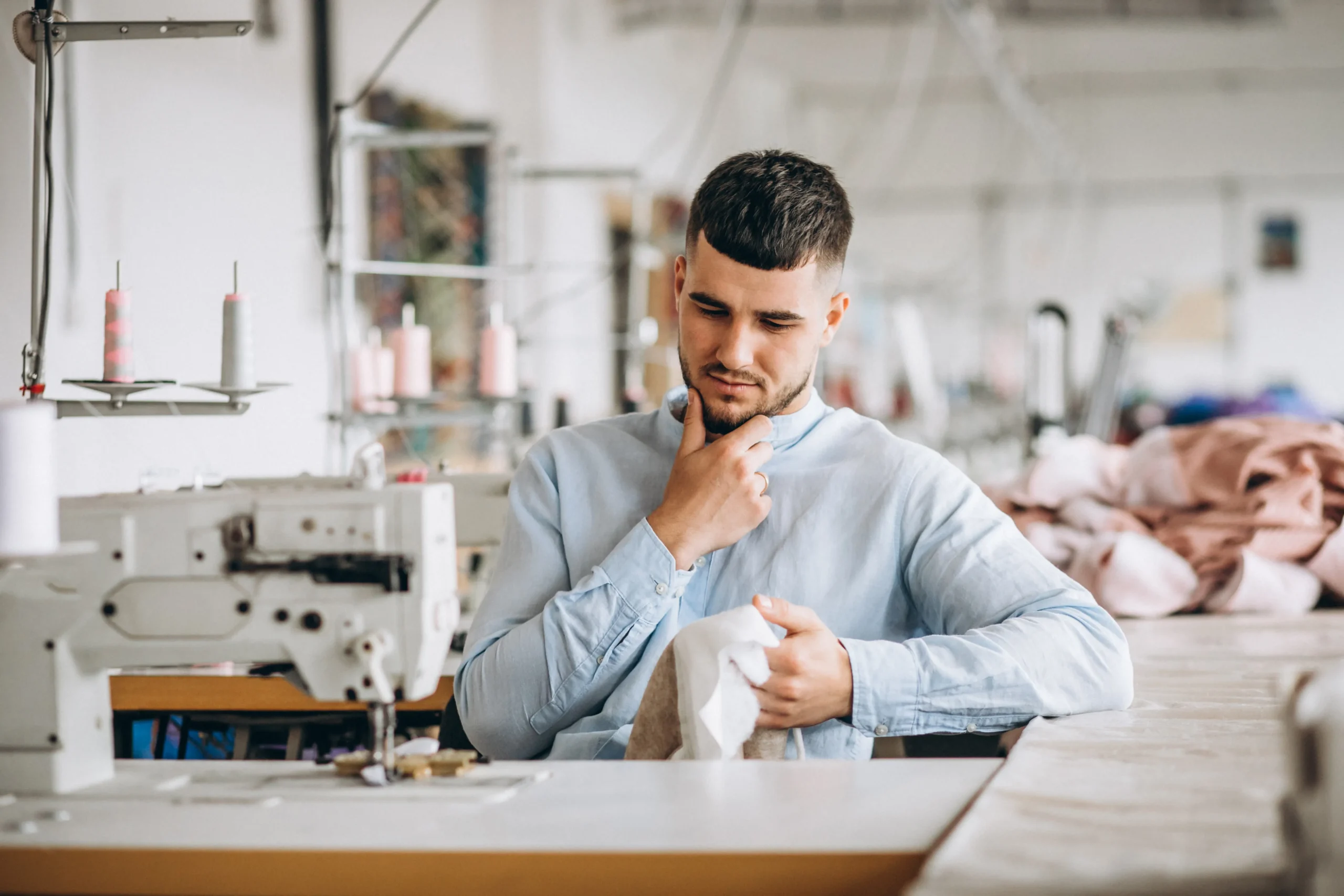 man tailor working sewing factory