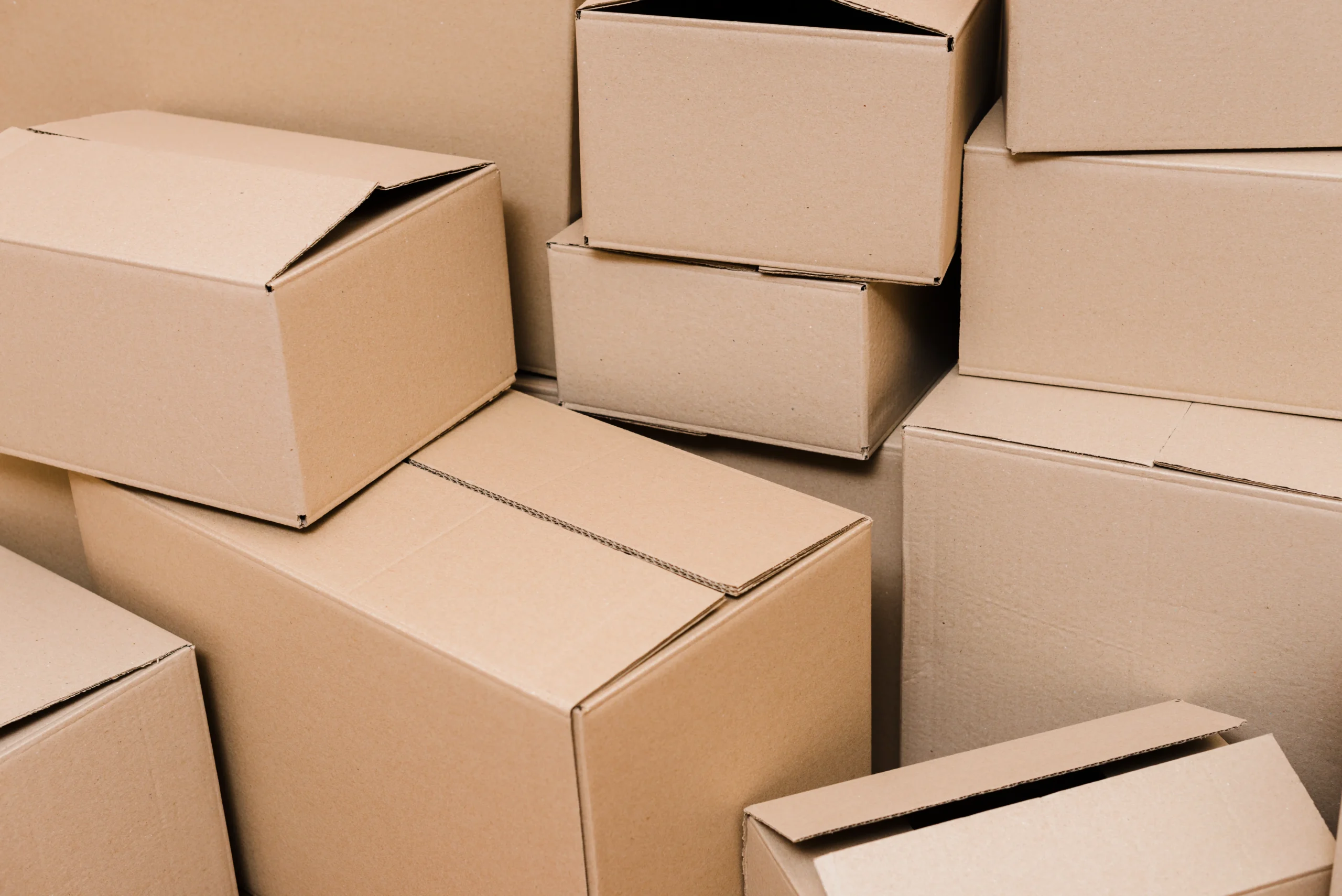 set closed cardboard boxes