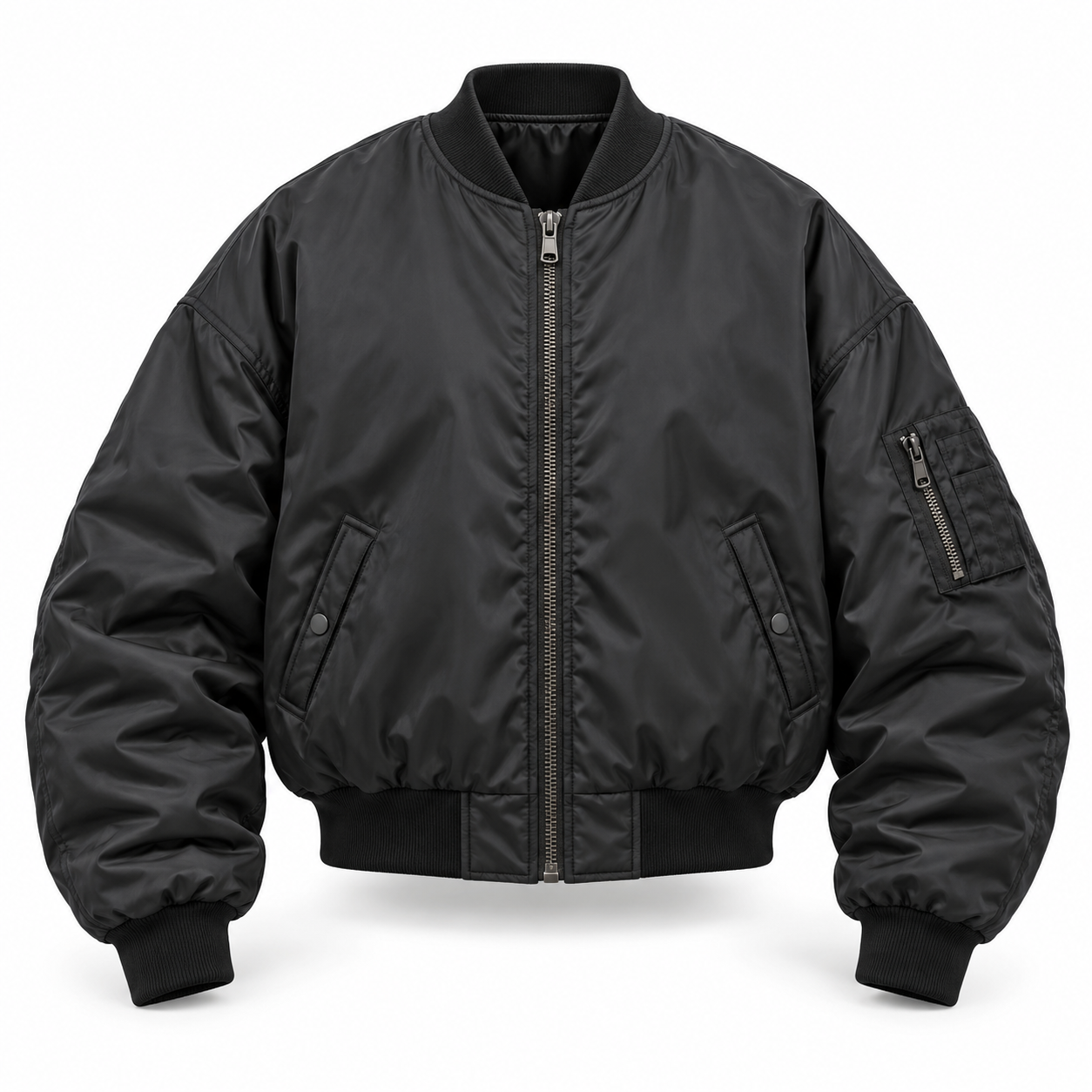 Charcoal Oversized Technical Nylon Bomber Jacket