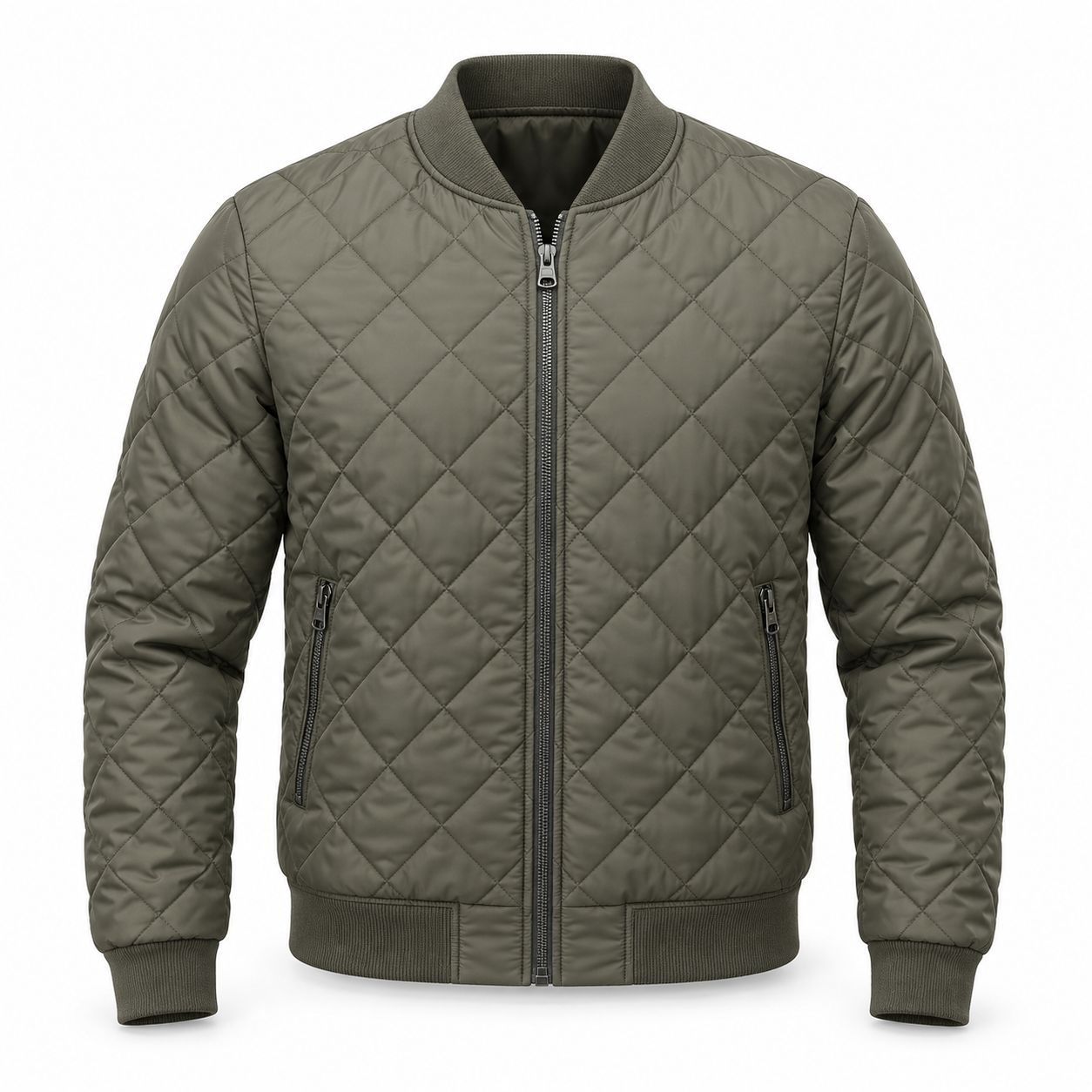 Lightweight olive quilted bomber jacket